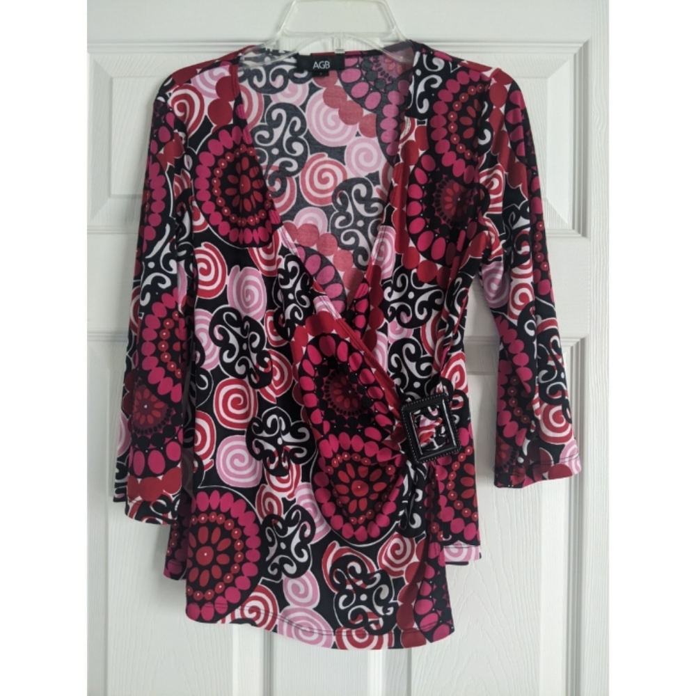 AGB Asymmetrical faux wrap blouse with a side buckled detail Size S
